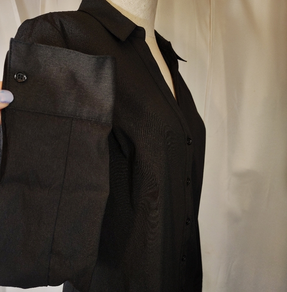 Elle TAG Button Down Shirt, Women,Collar Roll Tab/Long Sleeves, Blck, Stretch,XS - Picture 7 of 12